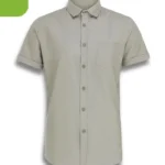 Grey Textured Cotton Fitted-Shirt