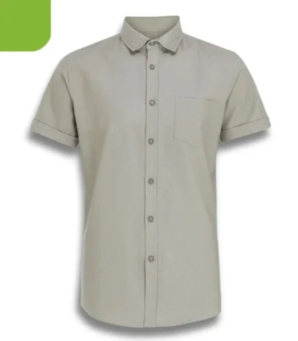 Grey Textured Cotton Fitted-Shirt