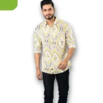 Mens Casual Shirt Whitw-Yellow