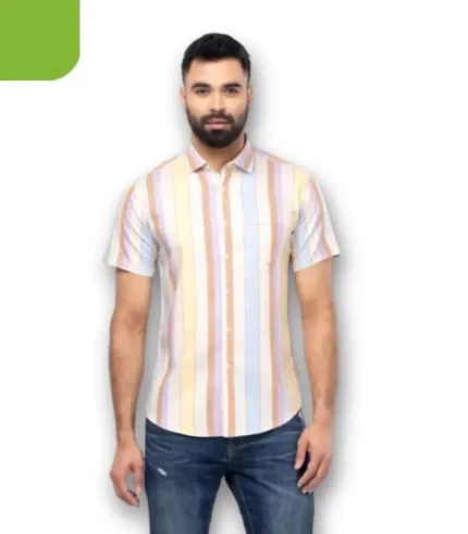 Multicolour Striped Cotton - Fitted Shirt