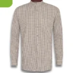 White-Coffee Check Textured Mixed Cotton Fitted-Shirt